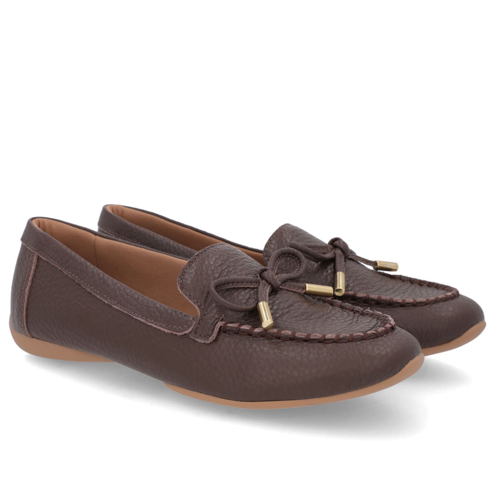 Mocassins en cuir chocolat avec décoration nœud