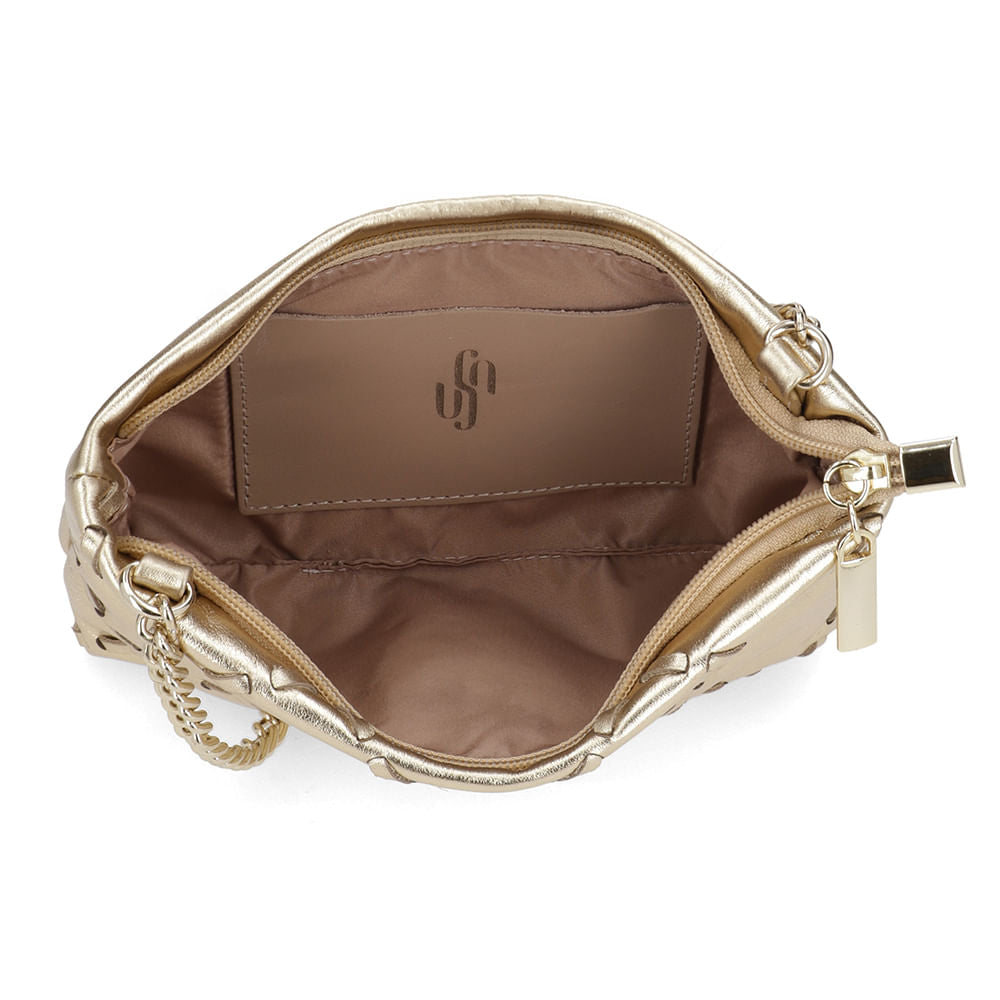 Sac bandoulière confortable en cuir tressé léger métallisé doré