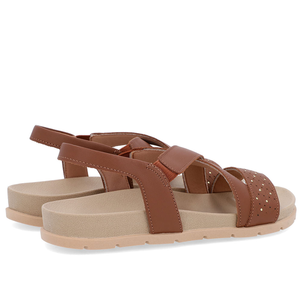 Sandale à lanières en cuir marron avec réglage élastique
