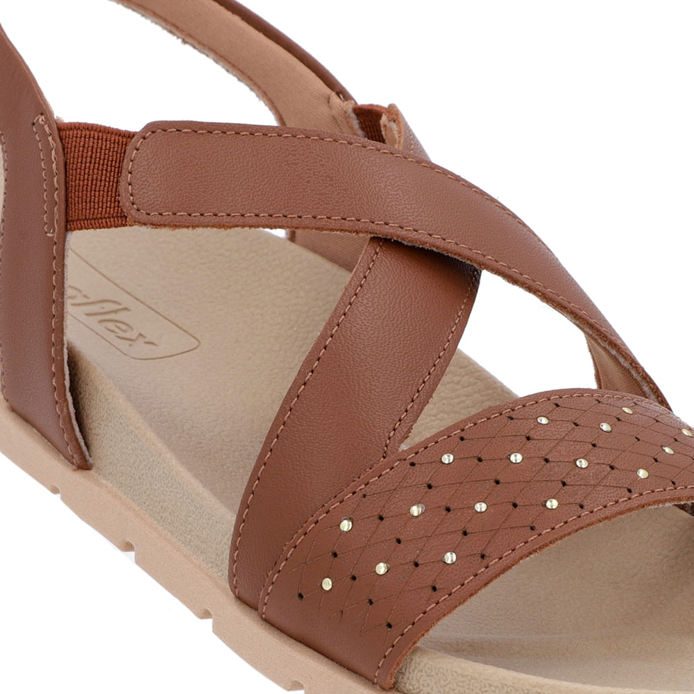 Sandale à lanières en cuir marron avec réglage élastique