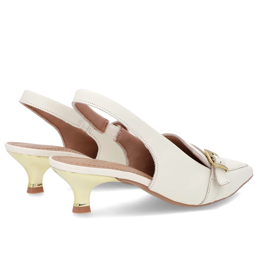 Slingback Branco Marfim Tira Calcanhar Couro