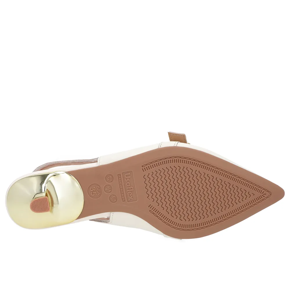 Slingback Branco Marfim Tira Calcanhar Couro