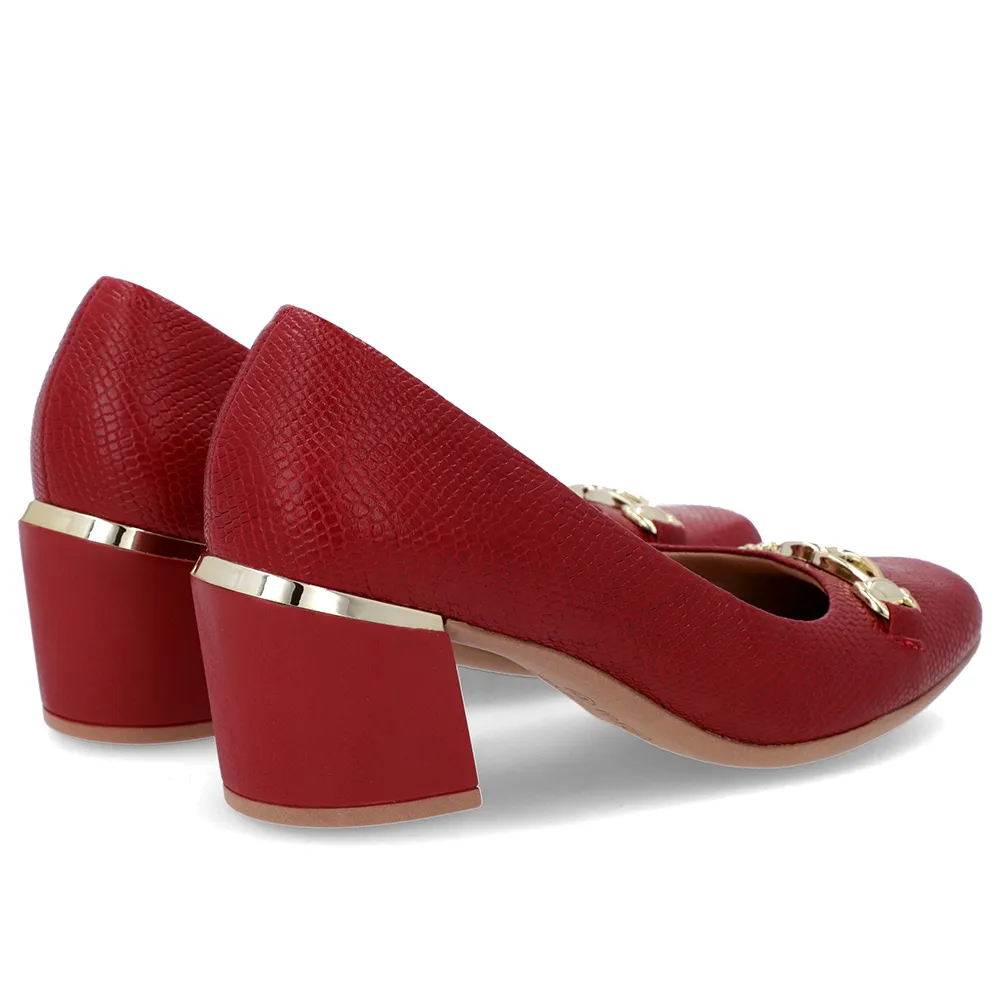 Escarpins en cuir rouge à bout carré et talon