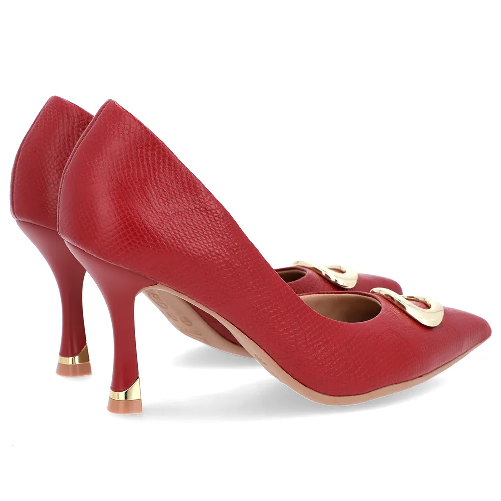Escarpins en cuir rouge à bout pointu et talon