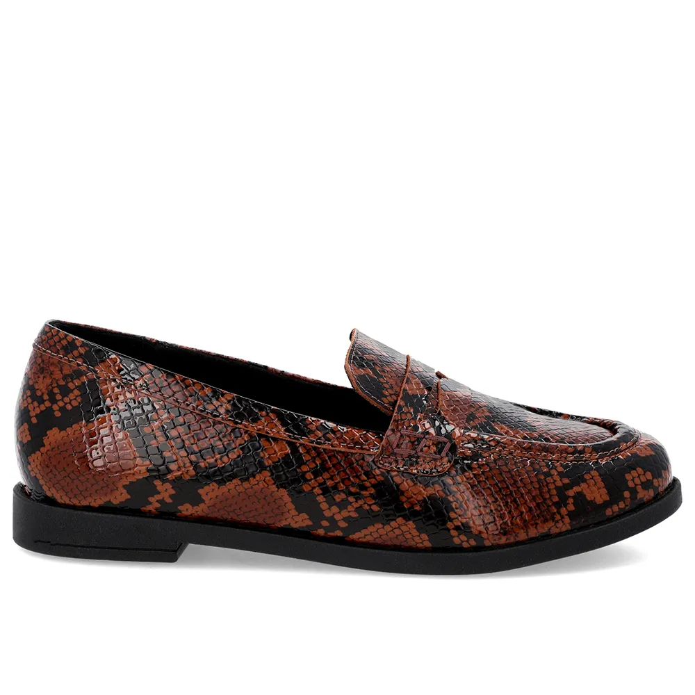 Mocassin à bride en cuir de serpent imprimé animal