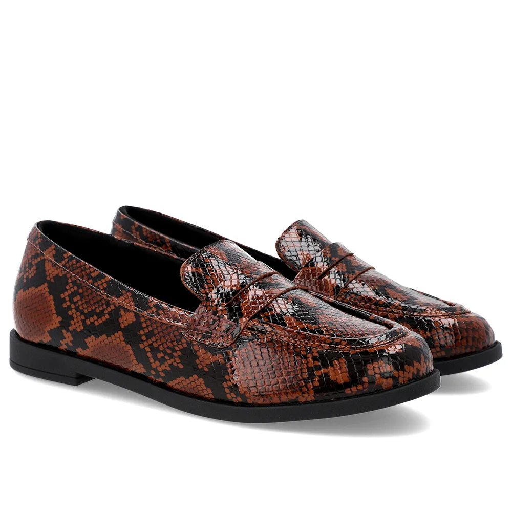 Mocassin à bride en cuir de serpent imprimé animal