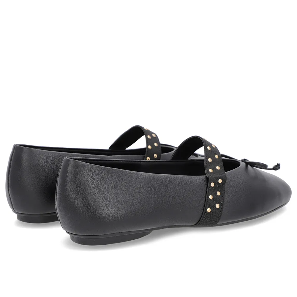 Ballerines en cuir noir avec bride élastique à rivets