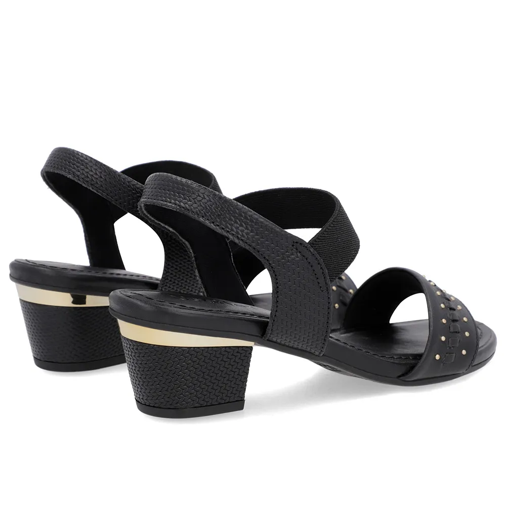 Sandale en cuir noir avec talon bloc et détail de talon