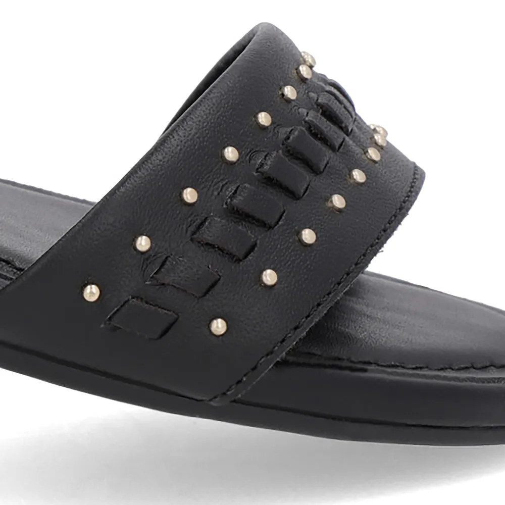 Sandale en cuir noir avec talon bloc et détail de talon