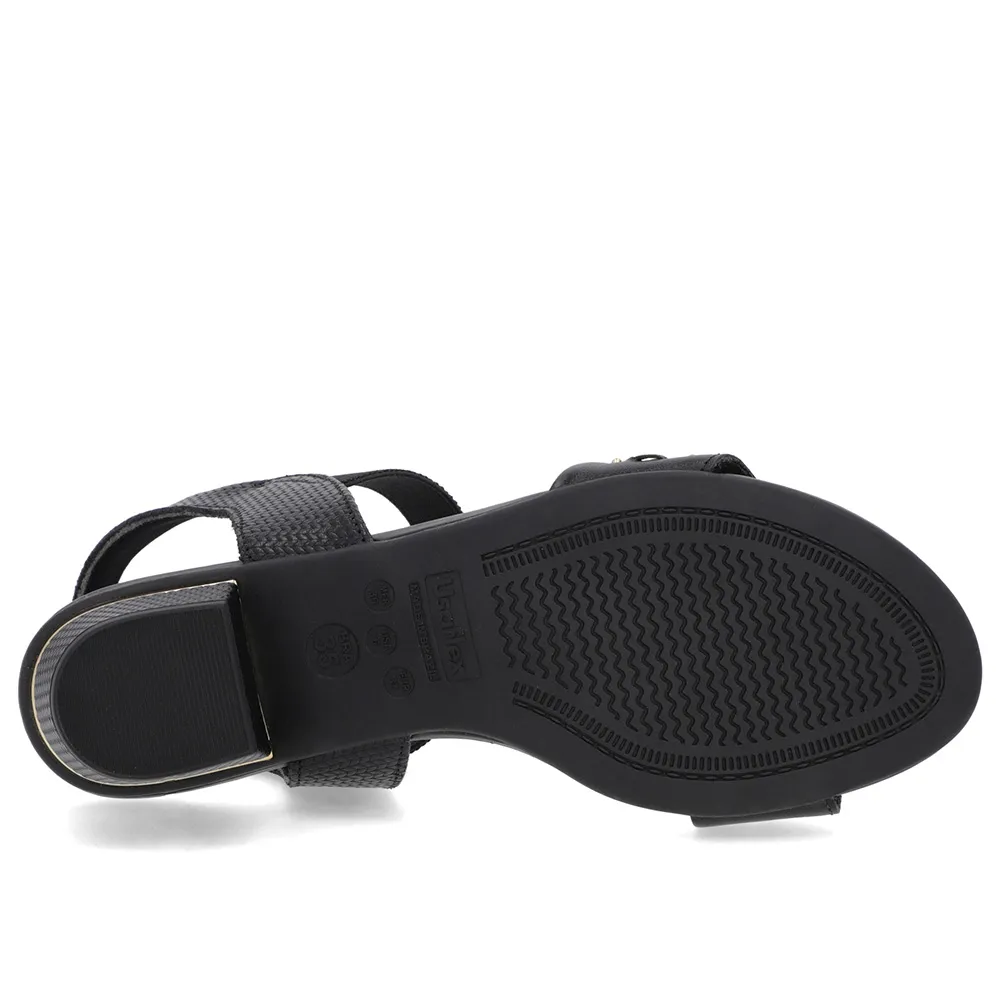 Sandale en cuir noir avec talon bloc et détail de talon