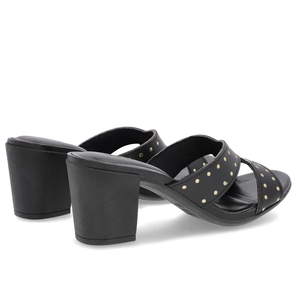 Sabot bloc à rivets en cuir noir