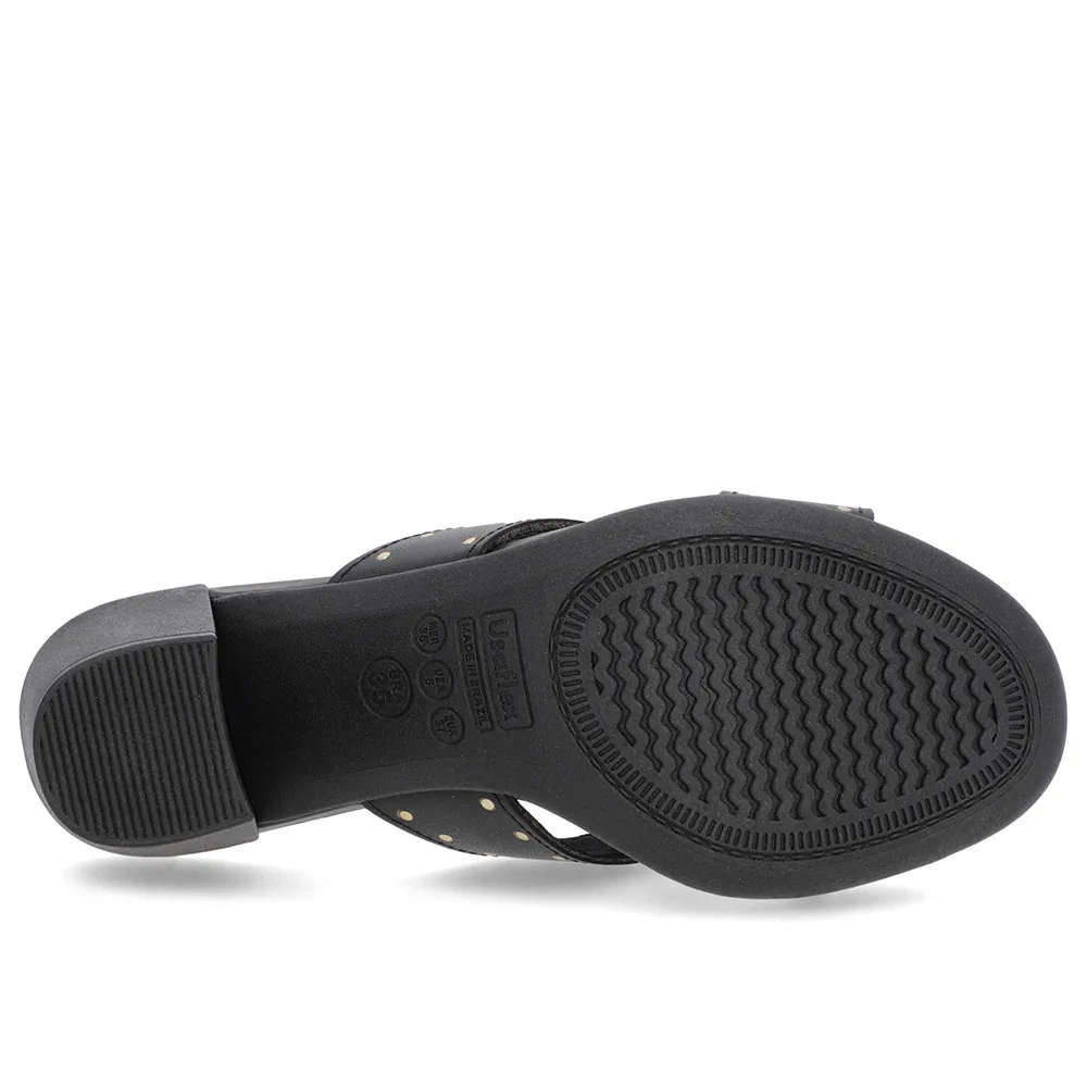 Sabot bloc à rivets en cuir noir