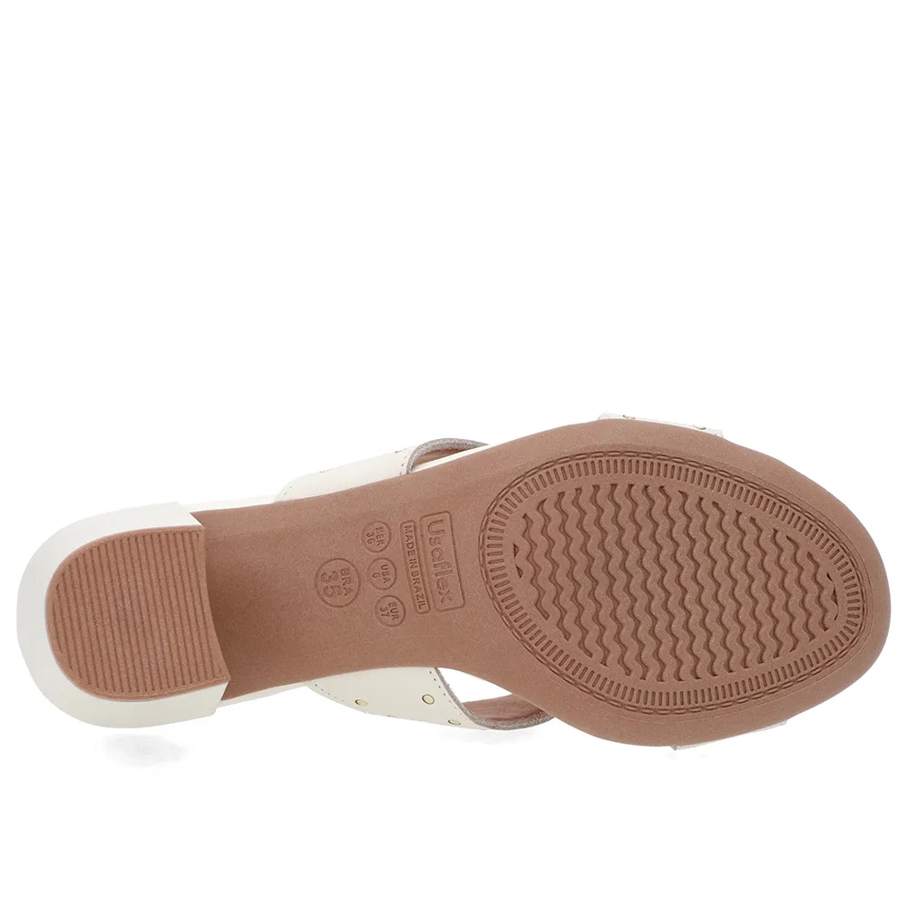 Sabot bloc en cuir blanc ivoire avec rivets