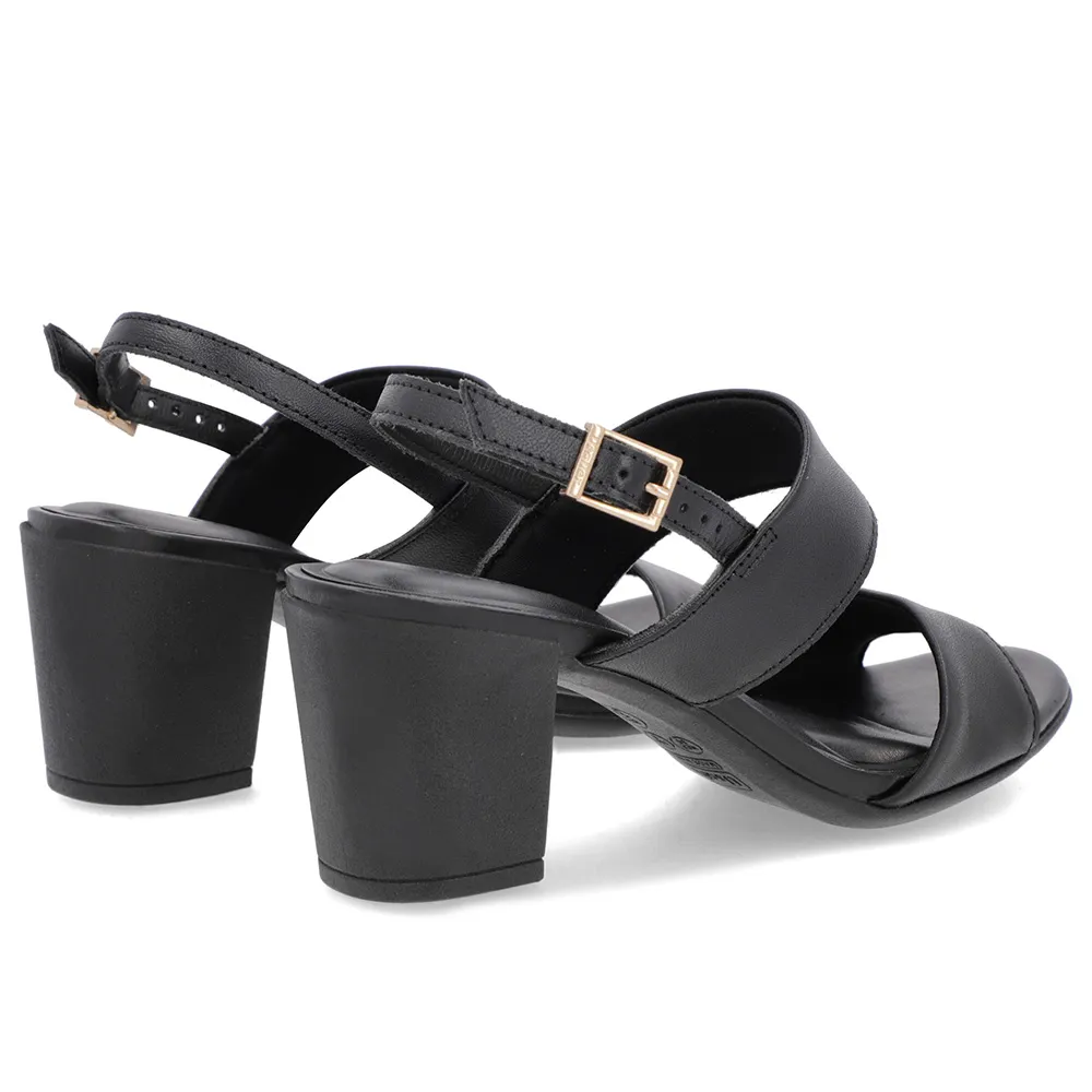Sandale en cuir noir à brides et talons carrés