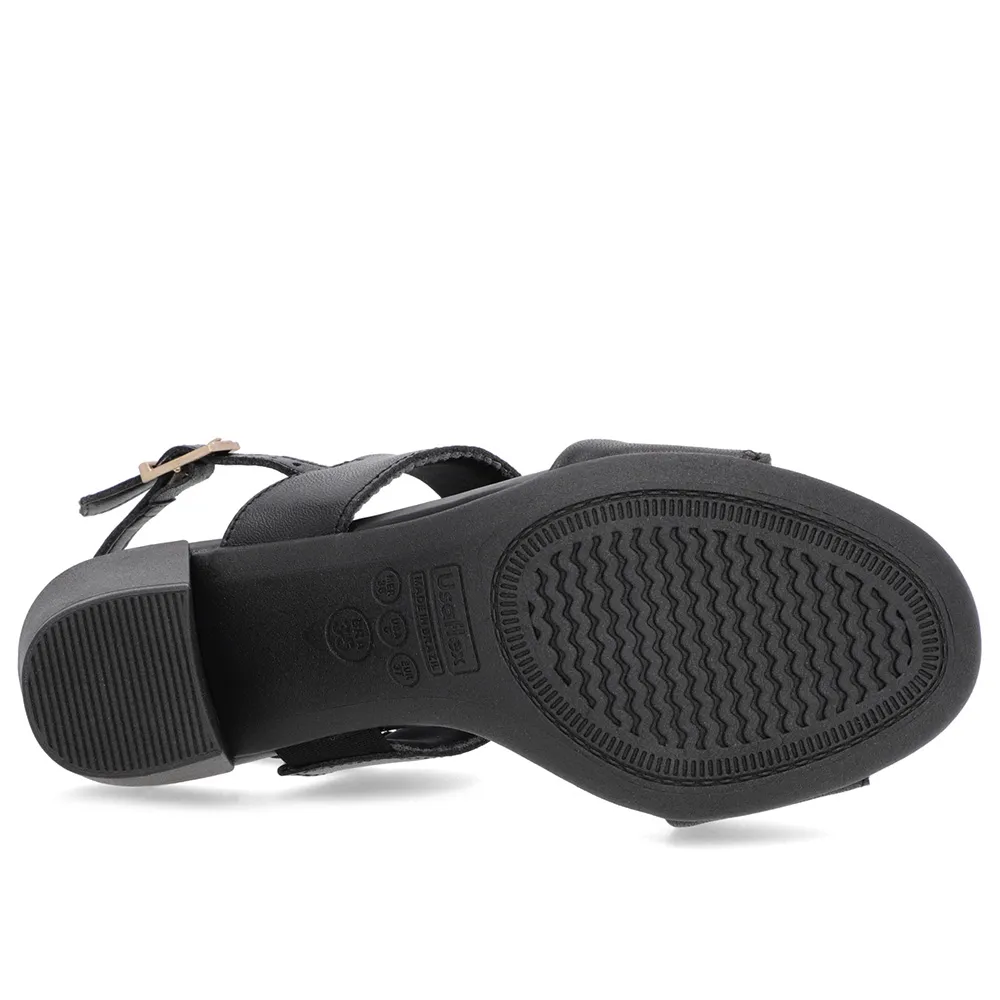 Sandale en cuir noir à brides et talons carrés