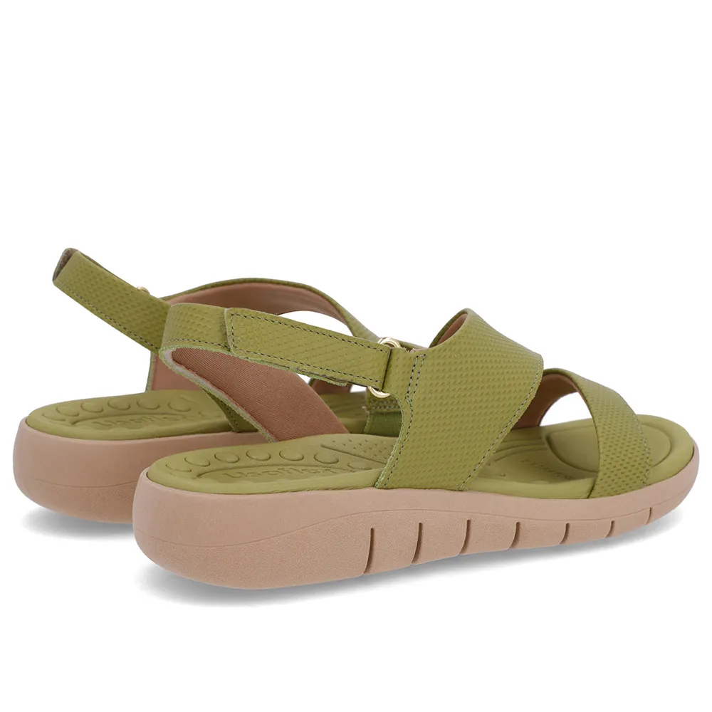 Sandale en cuir vert avec bride à fermoir flexible