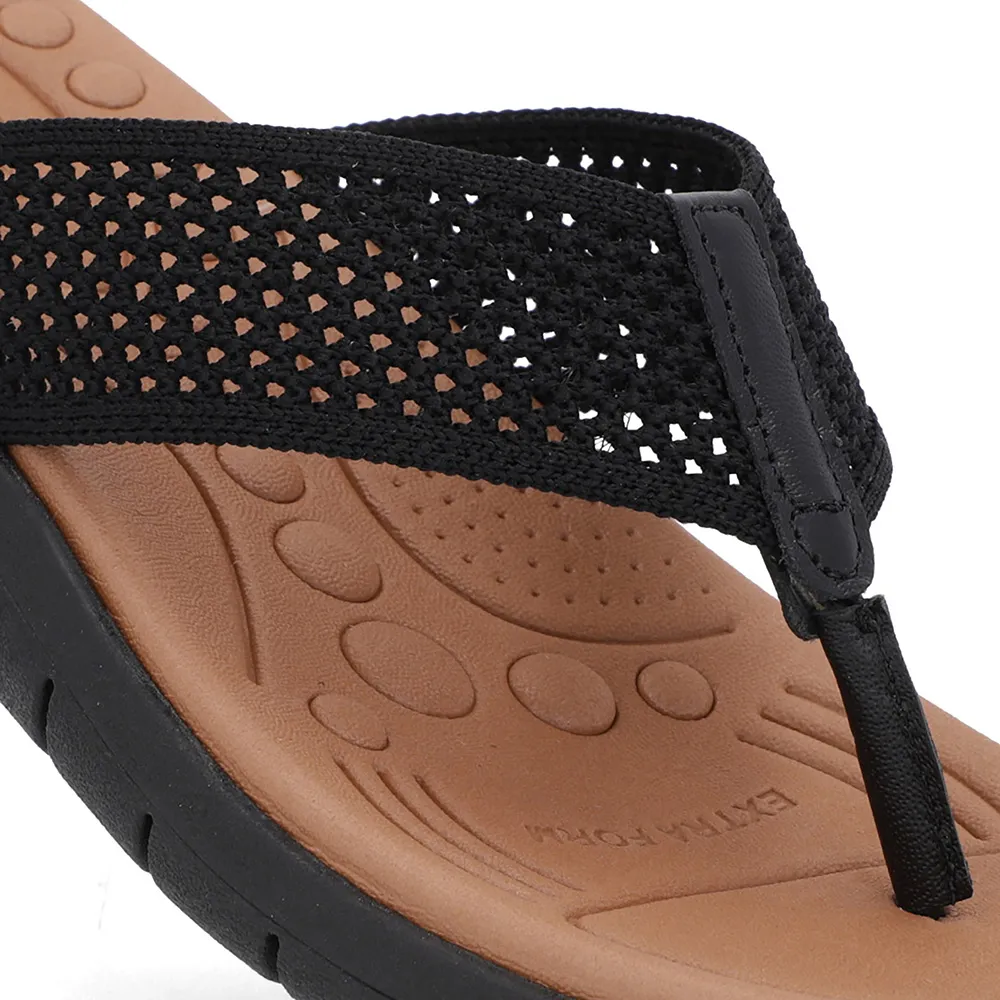 Chinelo Salto Rasteiro Tricot Preto