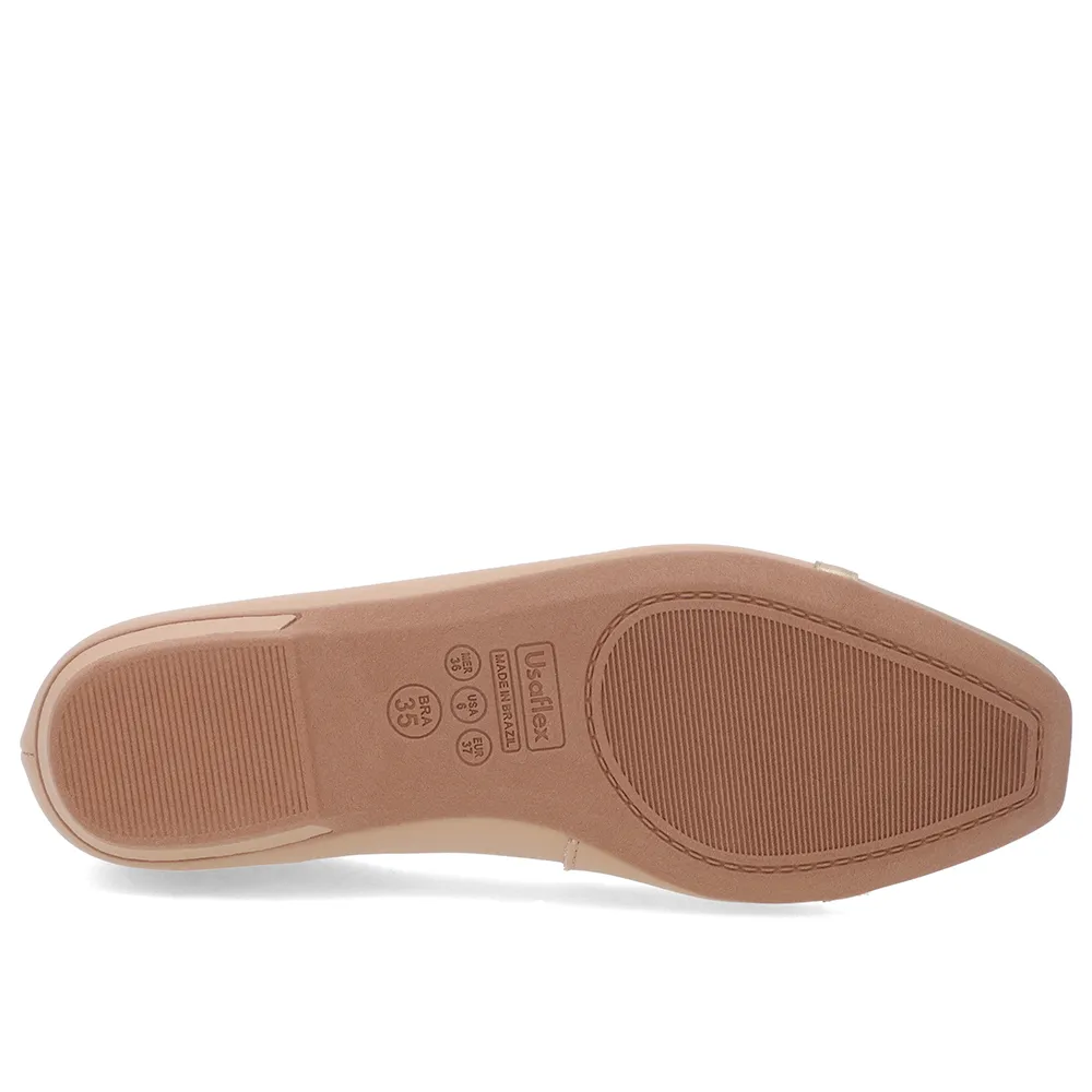 Ballerines en cuir beige à bout doré