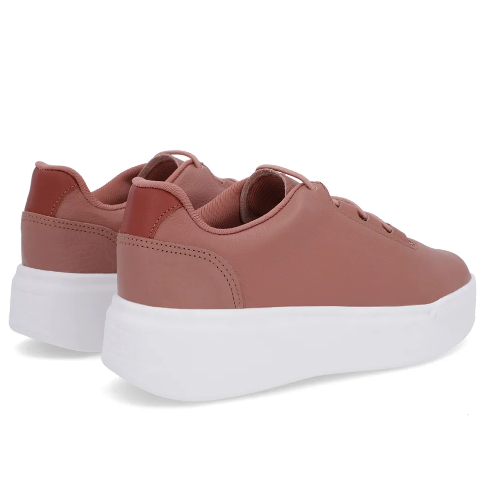 Baskets en cuir rose à semelle haute et lacets élastiques