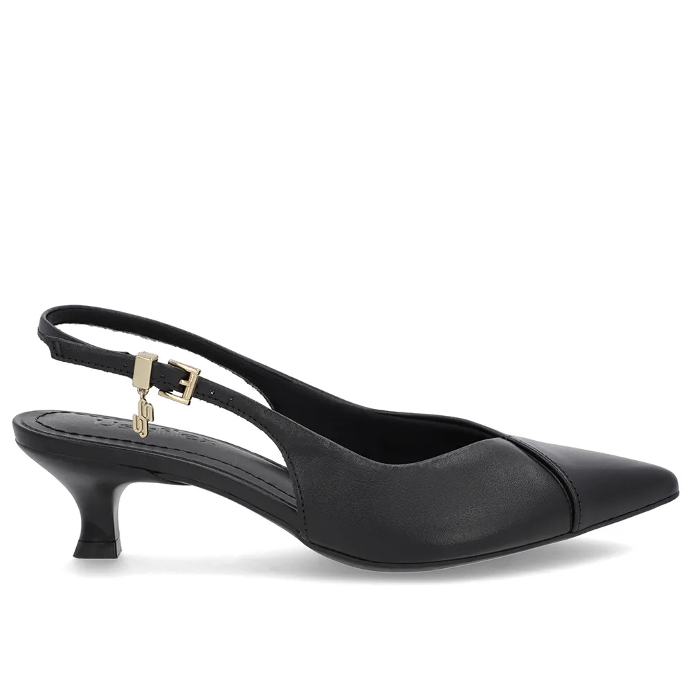 Bride arrière noire à talon texturé en cuir