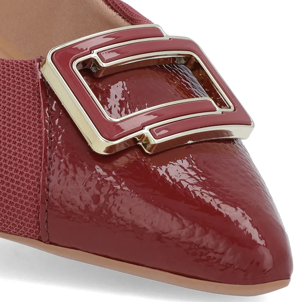 Scarpin Vermelho Verniz Bico Fino Enfeite