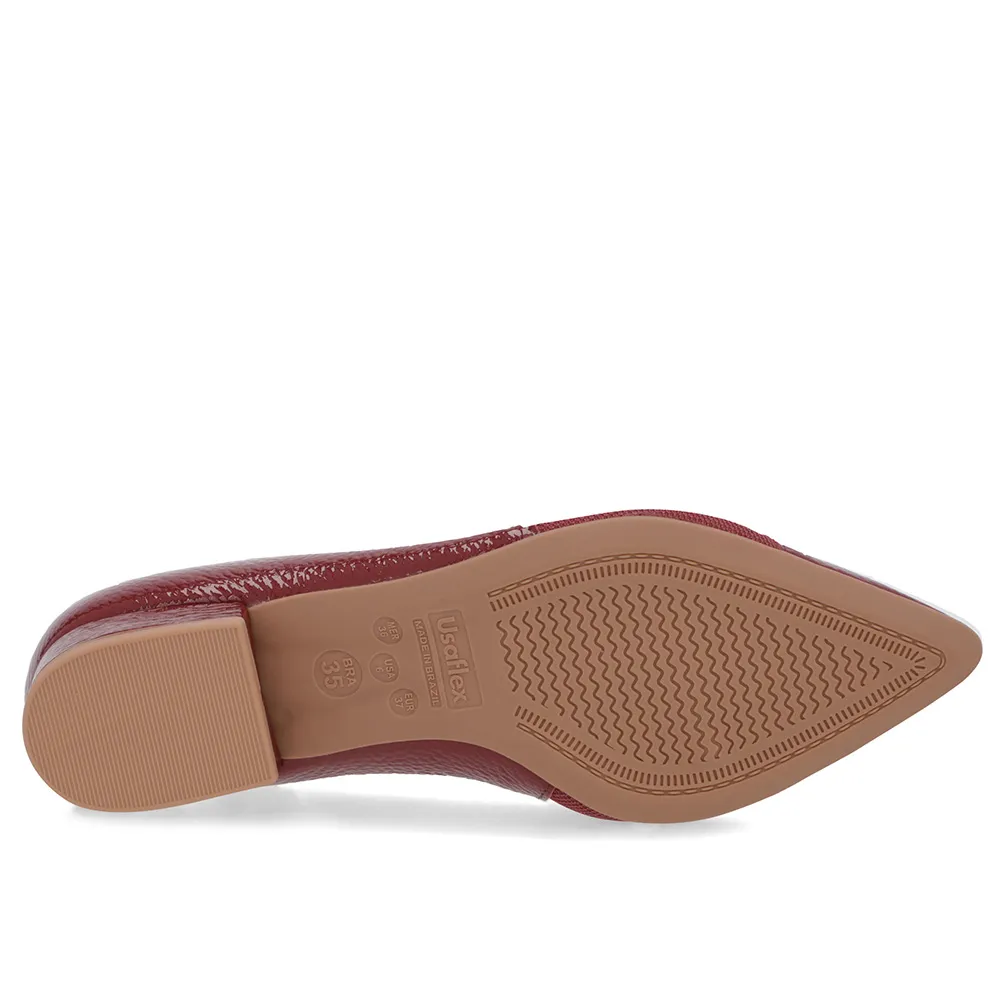 Scarpin Vermelho Verniz Bico Fino Enfeite