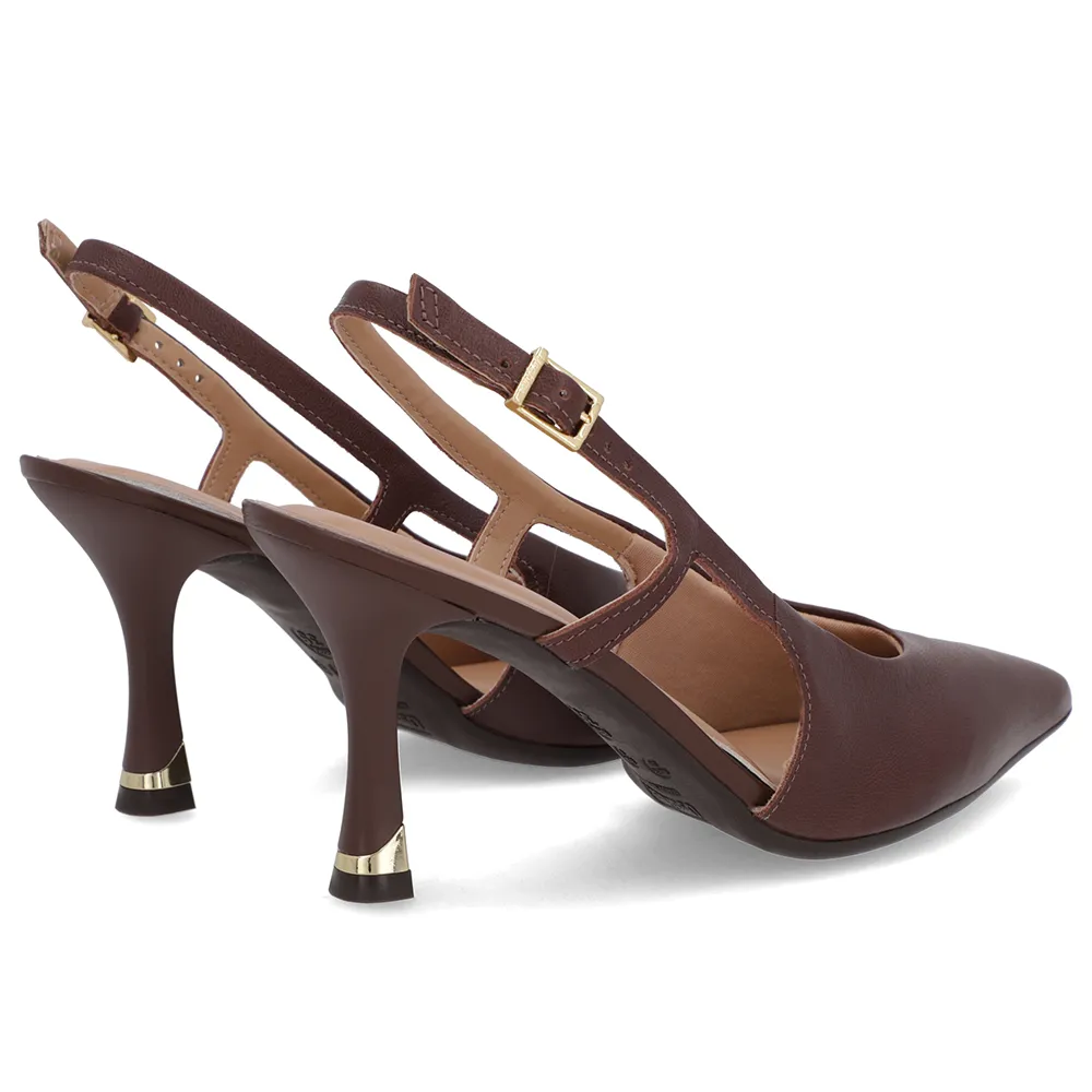 Escarpins marron à brides latérales et cuir texturé