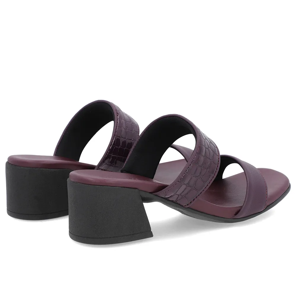 Sabot violet à talons blocs et brides