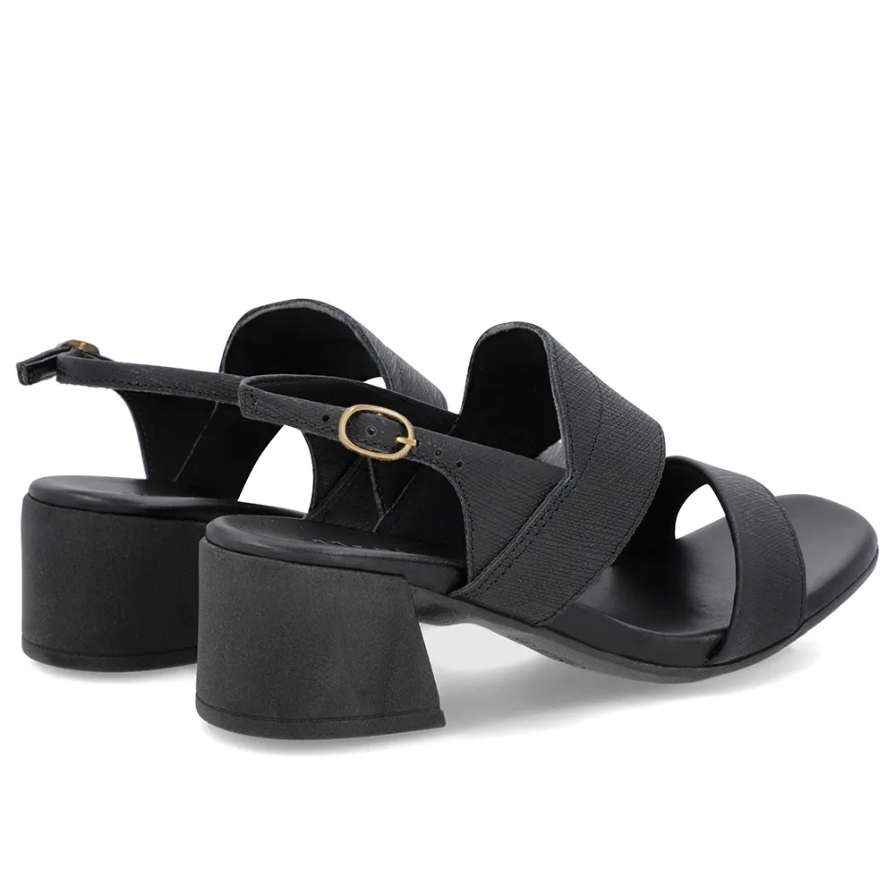 Sandale en cuir noir avec talon bloc et bride