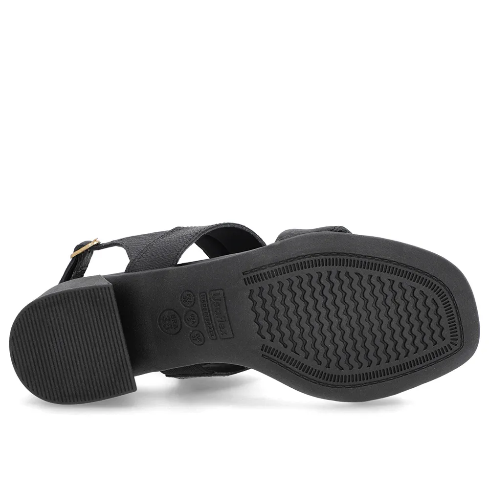 Sandale en cuir noir avec talon bloc et bride