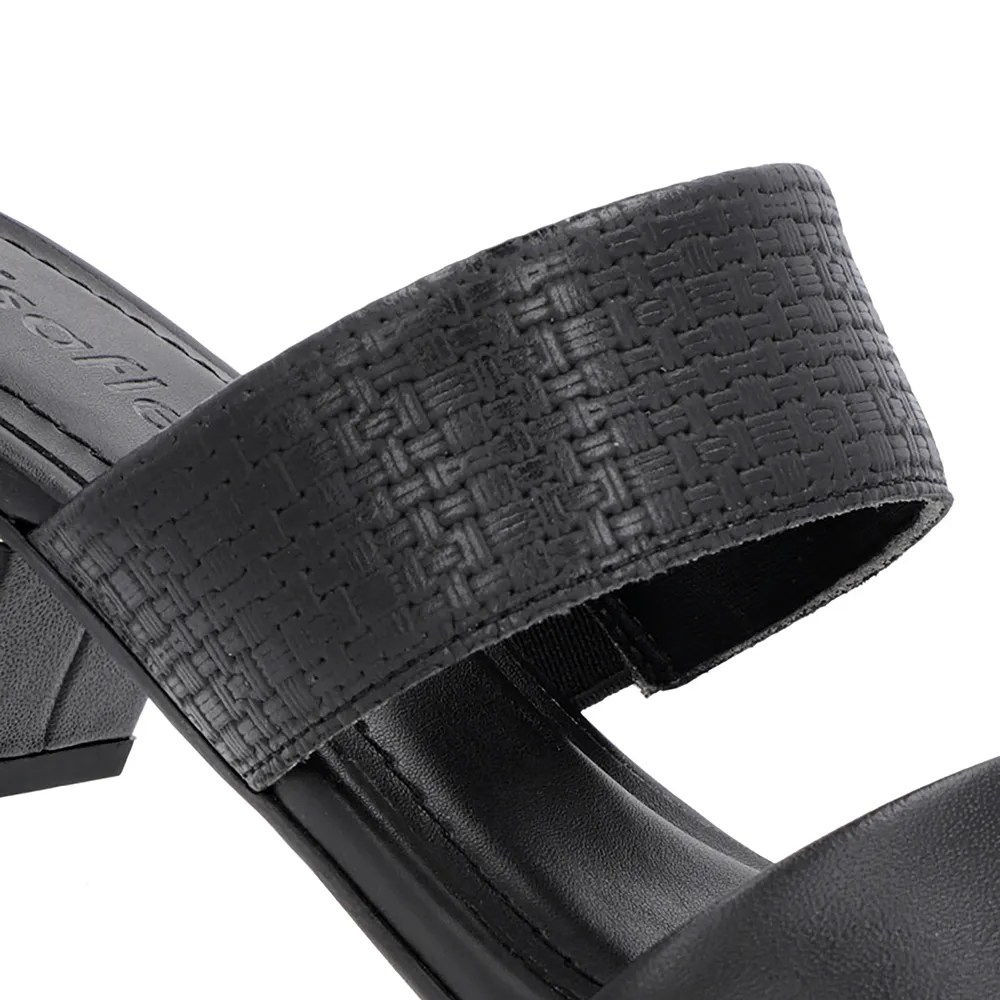 Sabots en cuir noir avec brides texturées