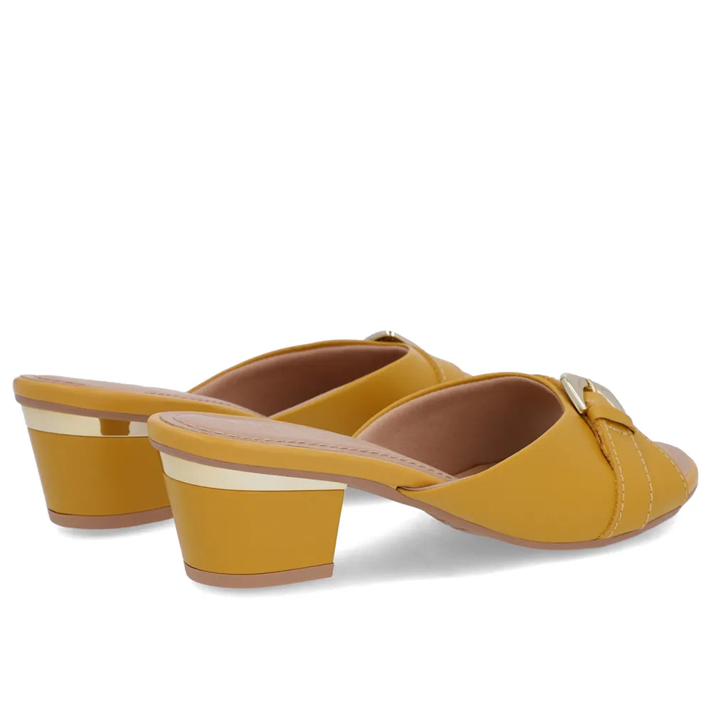 Tamanco Amarelo Couro Enfeite