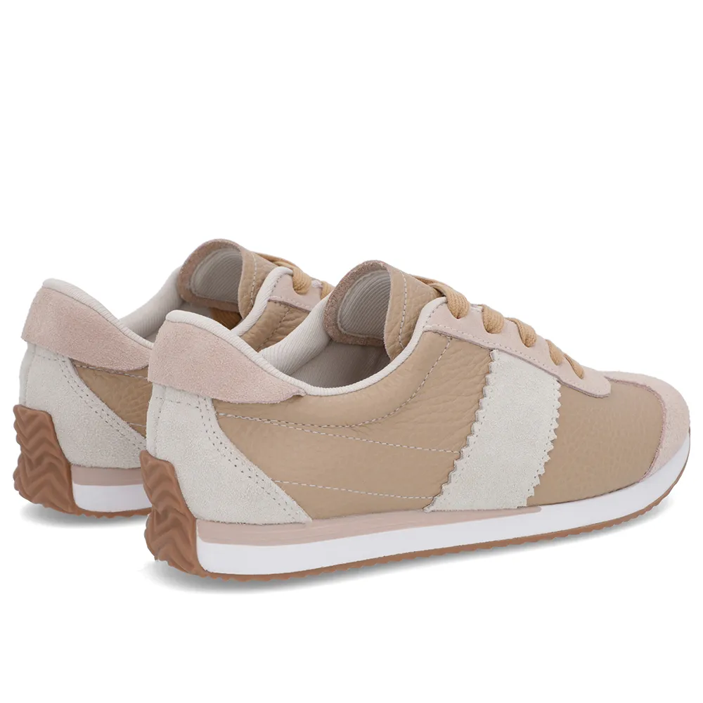 Baskets en cuir beige avec détails latéraux