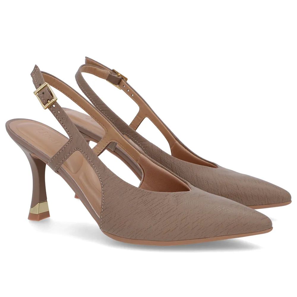 Escarpins marron à brides latérales et cuir texturé