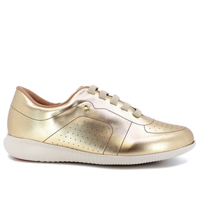 Baskets décontractées en cuir doré avec détails laser