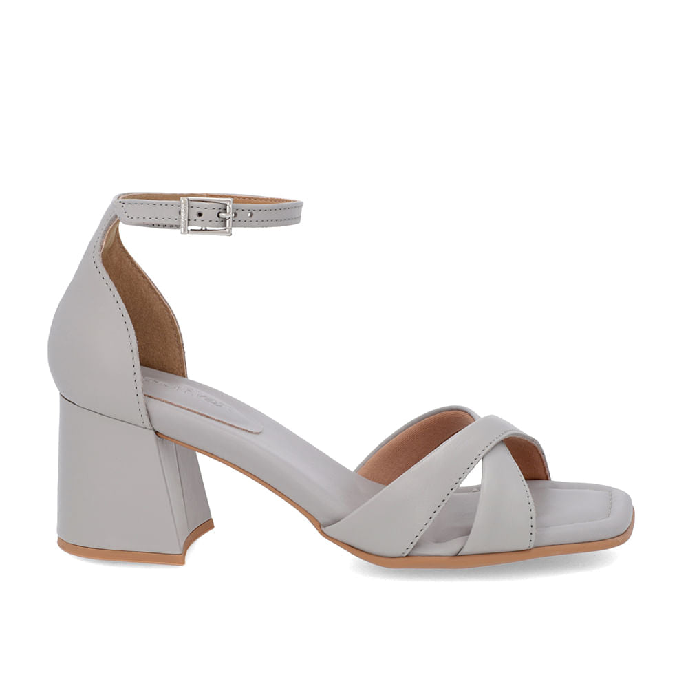 Sandale à talon carré en cuir gris avec bride à la cheville