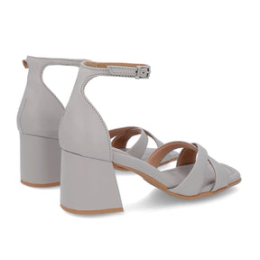 Sandale à talon carré en cuir gris avec bride à la cheville
