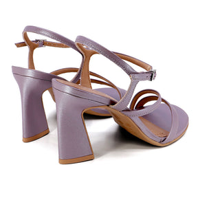 Sandale à talons hauts en cuir violet nacré
