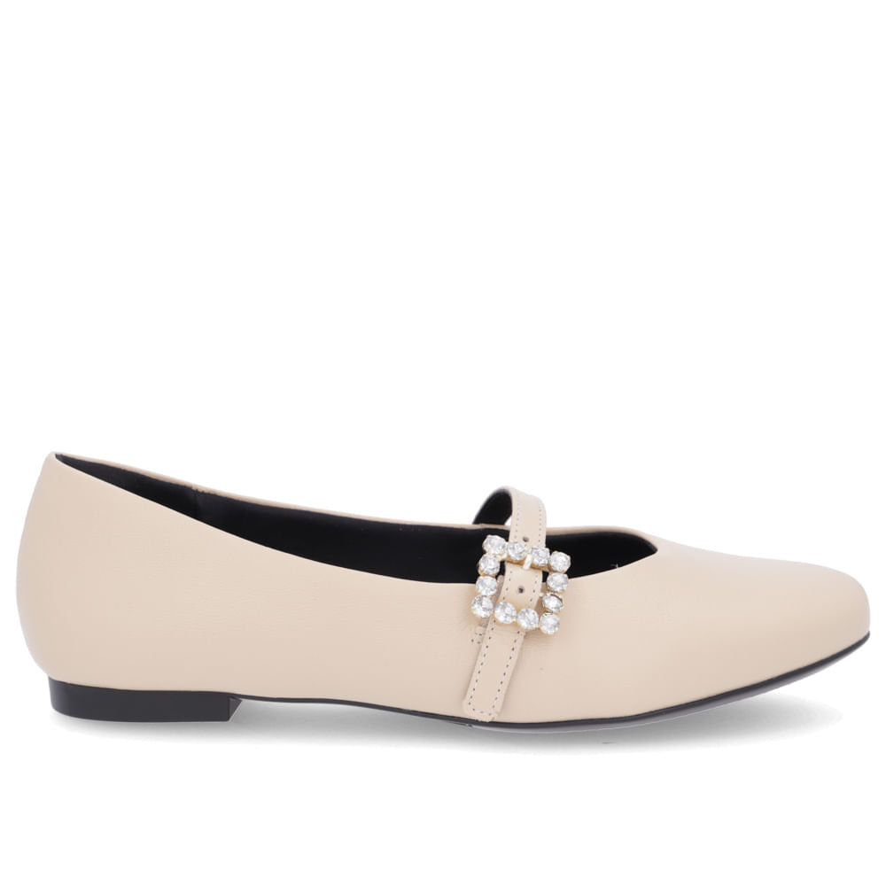 Escarpins à talons carrés en cuir beige Mary Jane