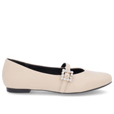 Escarpins à talons carrés en cuir beige Mary Jane