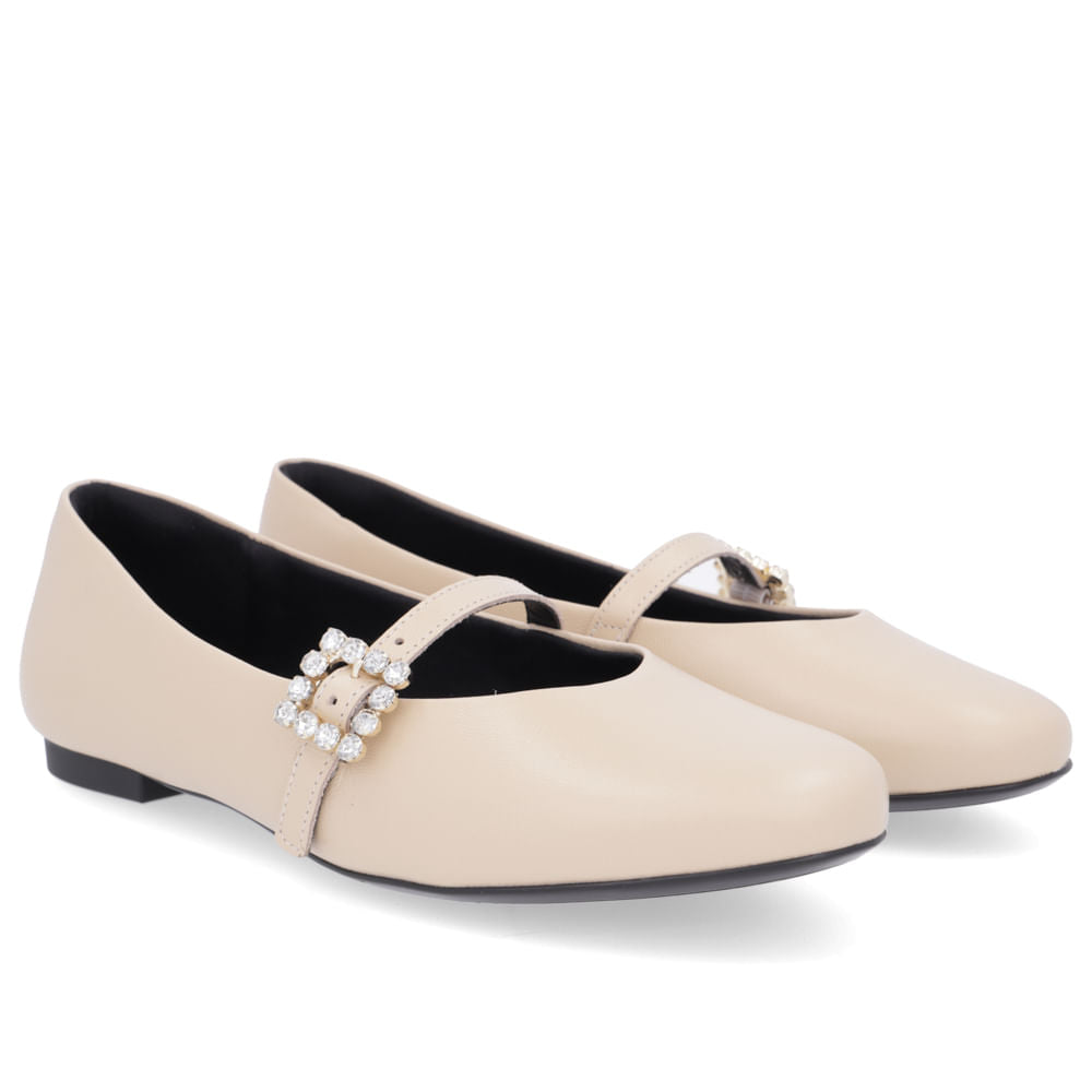 Escarpins à talons carrés en cuir beige Mary Jane