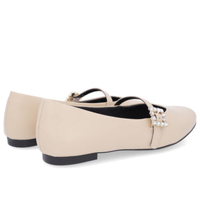 Escarpins à talons carrés en cuir beige Mary Jane