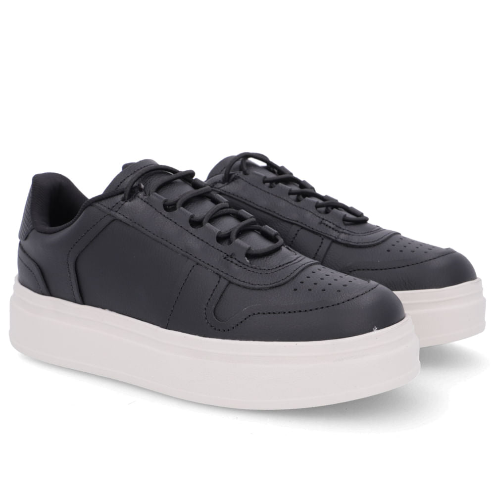 Baskets en cuir noir avec lacets élastiques