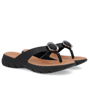 Tongs à plateforme en cuir noir avec détails ornés