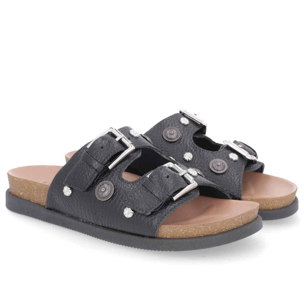 Claquettes en cuir noir avec ornements