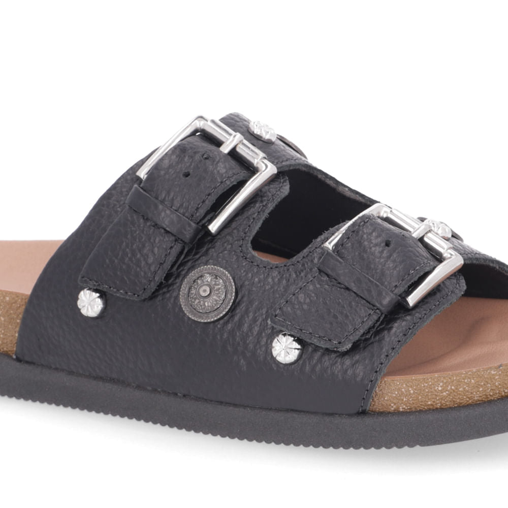 Claquettes en cuir noir avec ornements