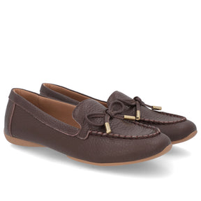 Mocassins en cuir chocolat avec décoration nœud
