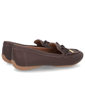 Mocassins en cuir chocolat avec décoration nœud
