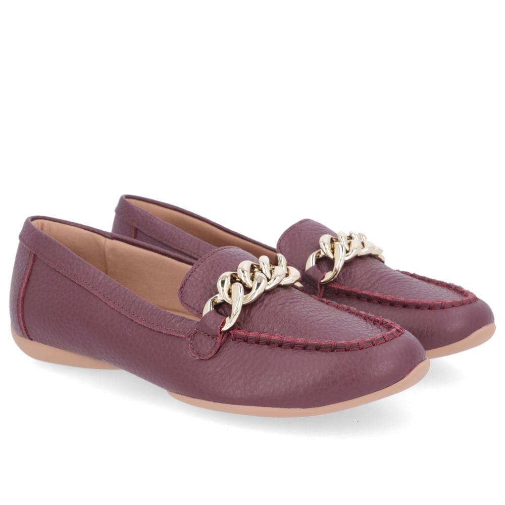 Mocassim Roxo Couro Enfeite Corrente