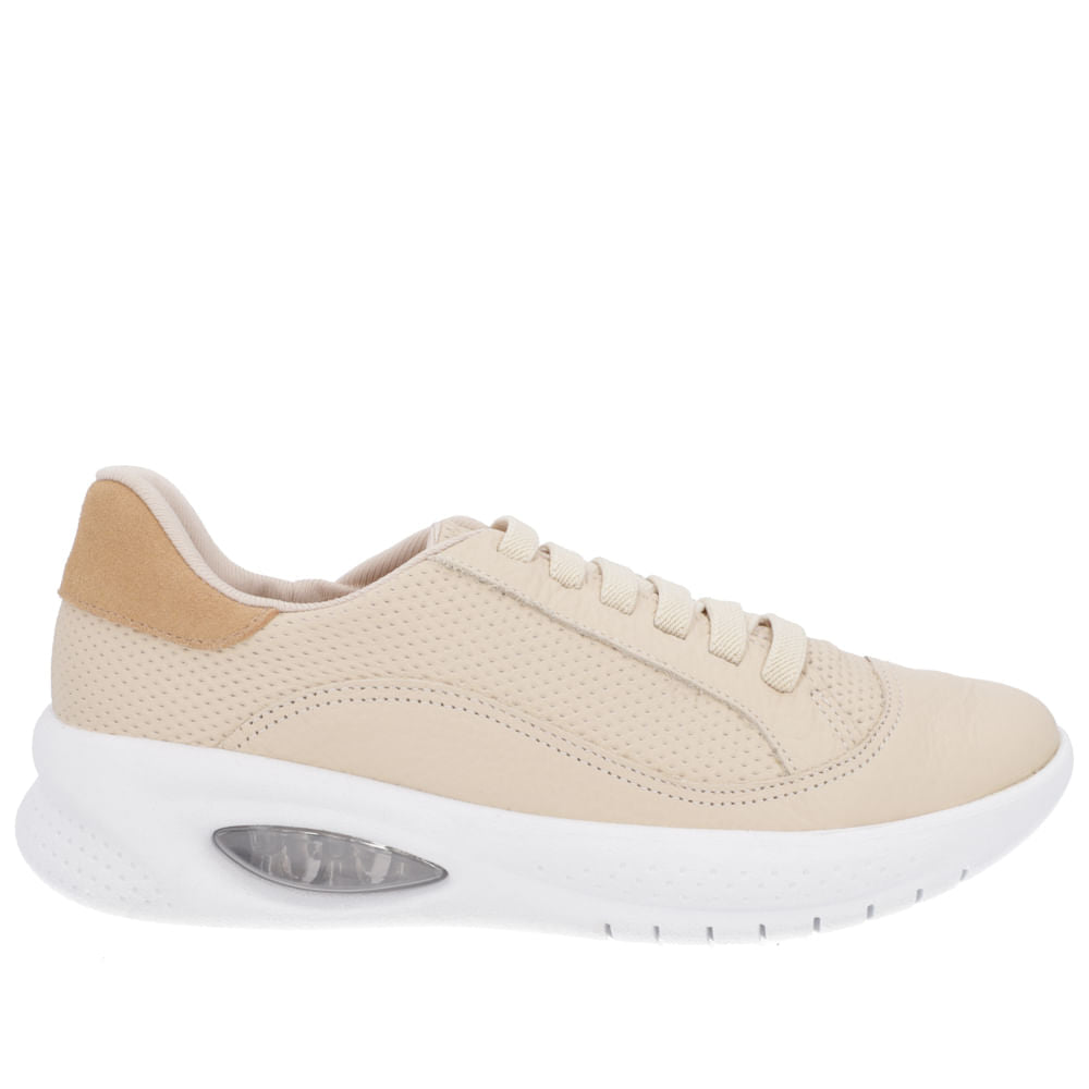 Baskets en cuir beige à lacets élastiques